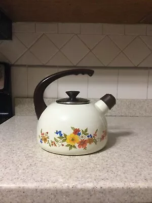 Vintage  JPM Enamel Tea Pot Kettle Large Sweet Flowers Made In Spain Rare • $16