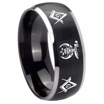 8mm Masonic Shriners Dome Brush Black Mens Wedding Ring Tungsten • $19.99