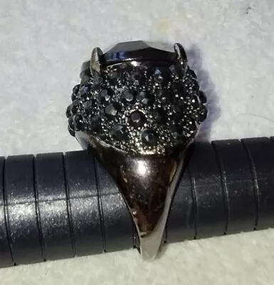 Gothic 1950's Vintage Mourning Ring Black Glass Rhinestones Size 7 • $18.50