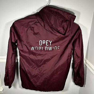 Obey Worldwide Hooded Snap Jacket Large Maroon Nylon Polyester • $45