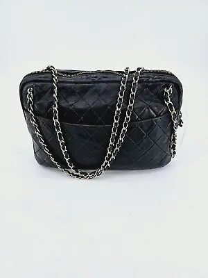  Vintage Chanel Black Quilted Lambskin Camera Bag Gold Chain  • $950