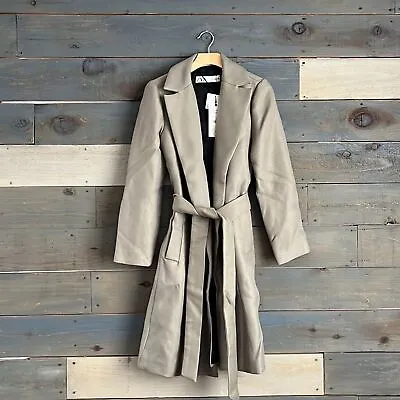 Zara Gorgeous Open Front Belted Long Winter Pea Coat XS NWT  • $69