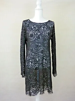 BNWT Womens Falcon & Bloom Black Long Sleeved Lace Patterned Midi Dress Medium • £40