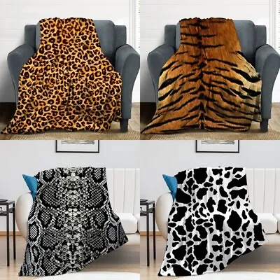 Kids Adult Cow Print Animal Leopard Flannel Plush Throw Blanket Fleece Bed Gifts • £21.35