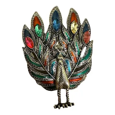 Rare Vintage Brooch Peacock 3” • $11.20