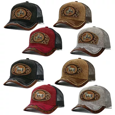 COWBOY / HORSE Hat Straw Cap Mesh Trucker Snapback Western Style Baseball Cap • $16.85