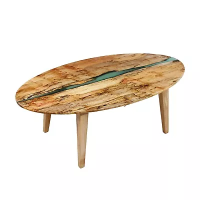 Handcrafted 53 In. Green Resin River Maple Tapered Leg Oval Coffee Table • $1800