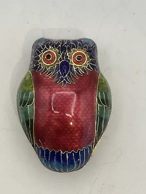 Cloisonné Owl Trinket Box Blue Chest Multiple Color Brass And Enamel NOS • $23.19