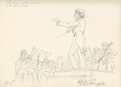 Italian Conductor Angelo Campori SIGNED Original Drawing - Opera Verdi Puccini • $85