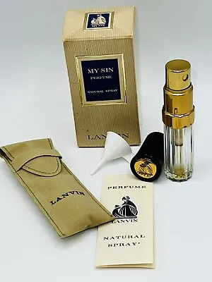 My Sin Perfume Lanvin Natural Spray Purse Atomizer Ribbed 1/6 Oz Empty Vintage • $28