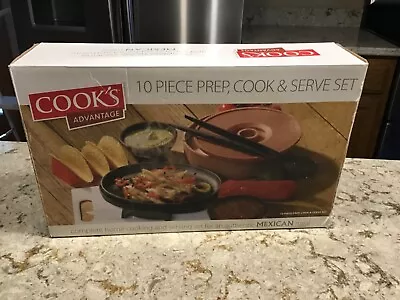 New Cook's Advantage 10 Pc Mexican Meal Set Cast Iron Pan Knife Tongs Warmer NEW • $24.99