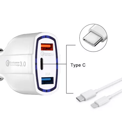 Fast Quick QC 3.0 3.5A CAR Charger USB With Type C Connector For IPhone Android • £5.34