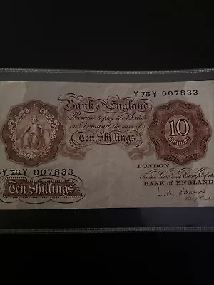 Old 10 Shilling Note/ Bank Of England/ 1950’s / GENUINE/ Y76Y 007833 • £10.50