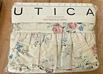 Vintage 1985 Utica Stevens CHESTNUT HILL Floral Lace Twin Flat Sheet NEW • $25.99