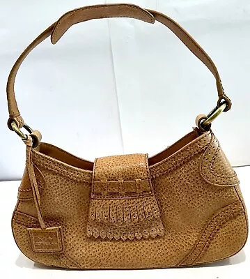 Via Spiga Camel Tan Kilt Front Pebbled Leather Small Shoulder Bag EUC A++ 11 • $42.99