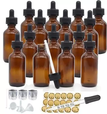 15 Pack 2oz Amber Glass Bottles With Droppers And Funnels For Essential Oils • $21