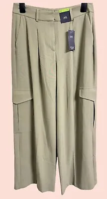 BNWT M&S Faded Khaki Wide Leg High Rise Waist Trousers - Size 12 & 14 Long • £16.99