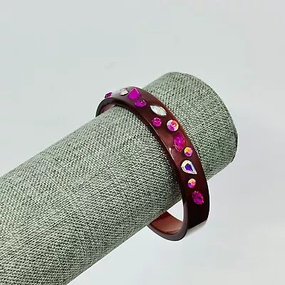 J. Crew Bracelet Bangle Purple Acrylic AB Crystal .5  Wide Gold Tone Jewelry • $14.95