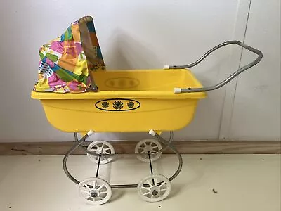 Vintage Baby Doll Buggy Stroller Carriage Vinyl Top Yellow • $89.99