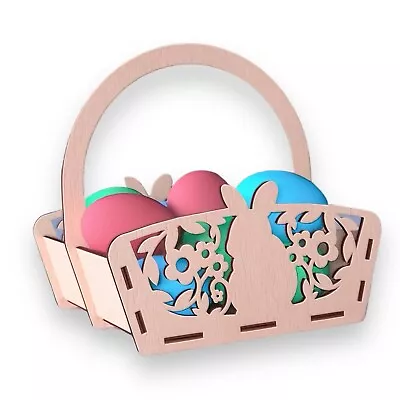 Personalised Easter Wooden Basket Egg Hunt. Kids Easter Basket Egg Bunny Gift • £8.99