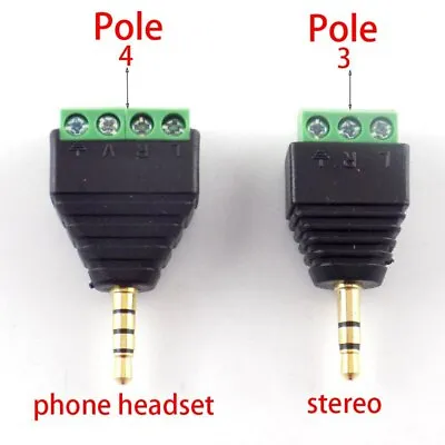 3.5mm 3 4 Pole Male Connector DIY Solderless Jack Stereo Plug Terminal Adapter • £1.55