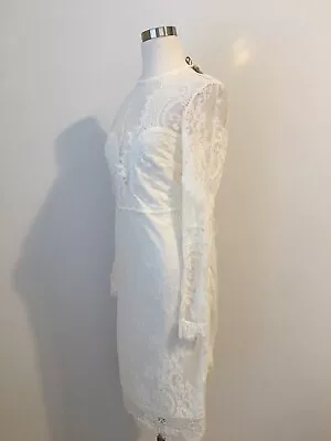 NWT H&M Gold Label Ivory Back Open Floral Lace Sheath Cocktail Dress Sz 10 • $13.52