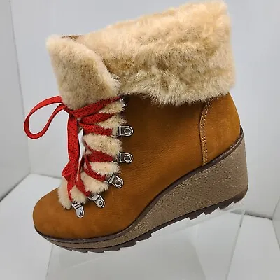 J Crew Women's Nordic Wedge Winter Boots Fur Lined Brown Size 8 M  • $71.99