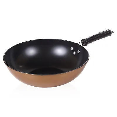 Copper Carbon Steel Induction Wok Chinese Stir Fry Non Stick Frying Pan 30cm 12  • £9.99