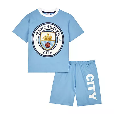 Manchester City F.C. Boys Pyjamas Man City T-Shirt And Shorts PJs Set • £11.95