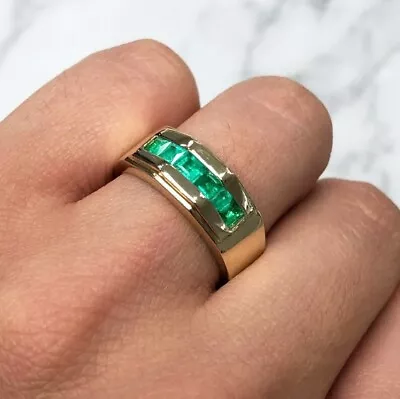 1.70 Ct Real Emerald Men's Channel Set Wedding Ring In Gold Plated 925 Silver • $207.89