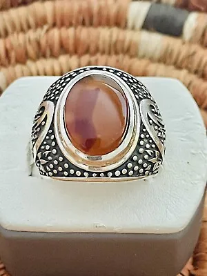 Turkish Handmade 925 Sterling Silver Vintage Style Agate Man’s Ring Sz 10. • $35