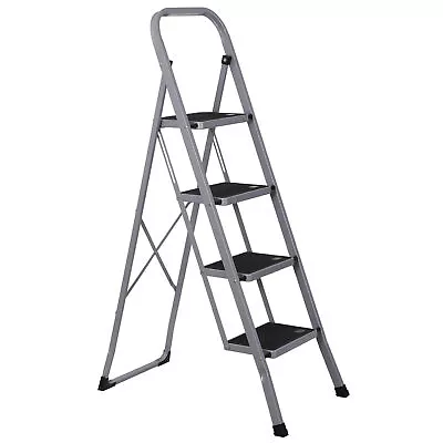 4 Step Ladder Folding Steel Wide Pedal Step Anti-Slip Sturdy 330lbs Load Grey • $46.58