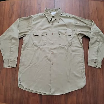 Vintage 60s Big Yank Long Sleeve Khaki Work Shirt Union Made Medium • $35.99