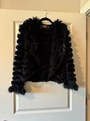 NEW Sentini Paris Women's Fur Sweater Shrug Black Rabbit Fox One Size • $150