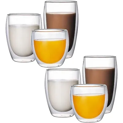 £21.99 • Buy Glass Tumbler Set Of 6 - Double Wall Thermo Insulated Glasses For Hot And Cold