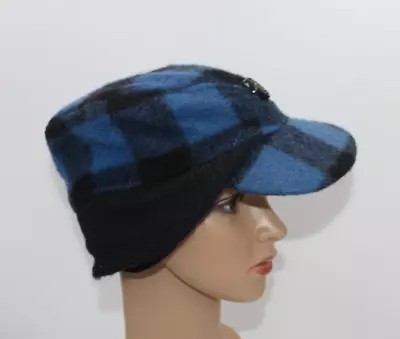 Vintage Rare Plaid Wool Hunting SKI Hat Blue/Black Woolrich Aviator Ear Flap Cap • $22.33