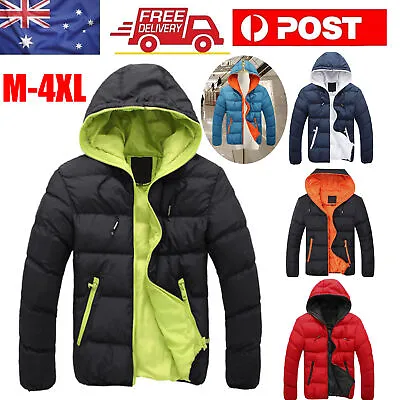 Mens Winter Warm Quilted Down Jacket Hoodie Waterproof Padded Puffer Zipper Coat • $29.40