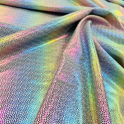 4 Way Stretch Fabric Rainbow Hologram Broken Glass Spandex By Yard For Swimwear • $12.99