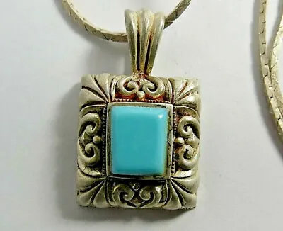 Vintage Ladies 925 Sterling Silver Chain Blue Stone Pendant Snake Chain Necklace • $22