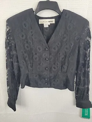 Vintage Chaus Petites Black Lace Cropped Long Sleeve Blouse NWT Size 6 • $29.99