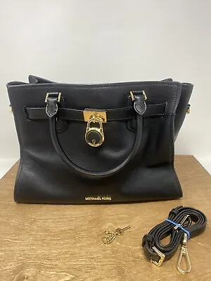 Michael Kors Black Medium Hamilton Handbag Satchel Gold Hardware • $69.99