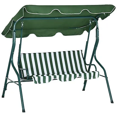 Outsunny 3-person Garden Swing Chair W/ Adjustable Canopy Green Stripes • £69.99