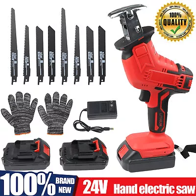 24V Cordless Reciprocating Saw + 2 Battery & Charger Recip Sabre Saw + 8 Blades • $41.39