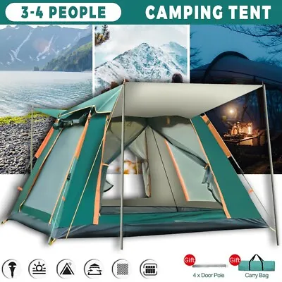 3-4 Man Pop Up Tent Family Tent Instant Outdoor Gathering Camping Tents Shelter • £37.52