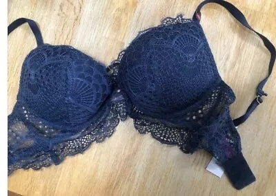 BNWT La Senza Bra Knicker SET Size 34DD & 16 Navy Blue Lace Gel Padded Multi-way • £28.95