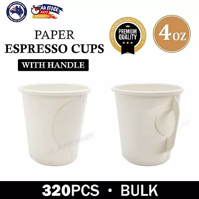 320pcs White Small  4oz 118ml Disposable Paper Espresso Coffee Cups With Handle • $34.95