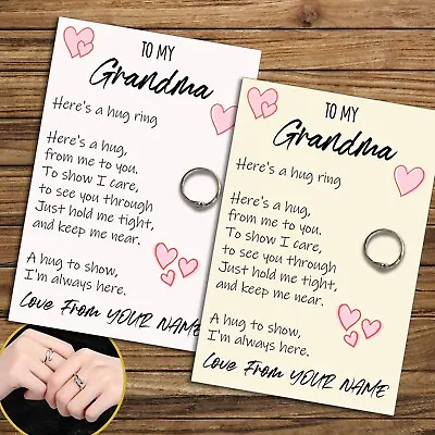 Personalised Grandma Hug Ring Send A Hug From Me To You Adjustable Ring Gift • £6.49