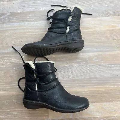 UGG Caspia Women's Size 9 Black Leather Lined Lace Up Boots Booties 1932 • $29.99