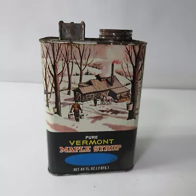 VTG Old Vermont Pure Maple Syrup Tin Metal Graphic Can 1/2 Gallon  (#7) • $25