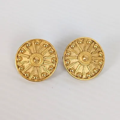 MMA Etruscan Revival Sun Shield Gold Tone Clip On Earrings Vintage Jewellery 90s • $42.41